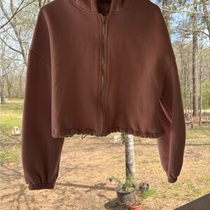 Pink Cropped Zip-Up Hoodie